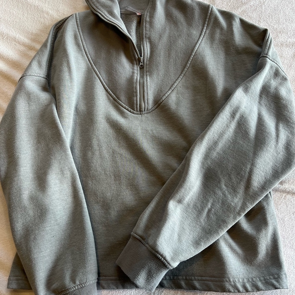 Womens Mono B Gray Half-Zip Sweater